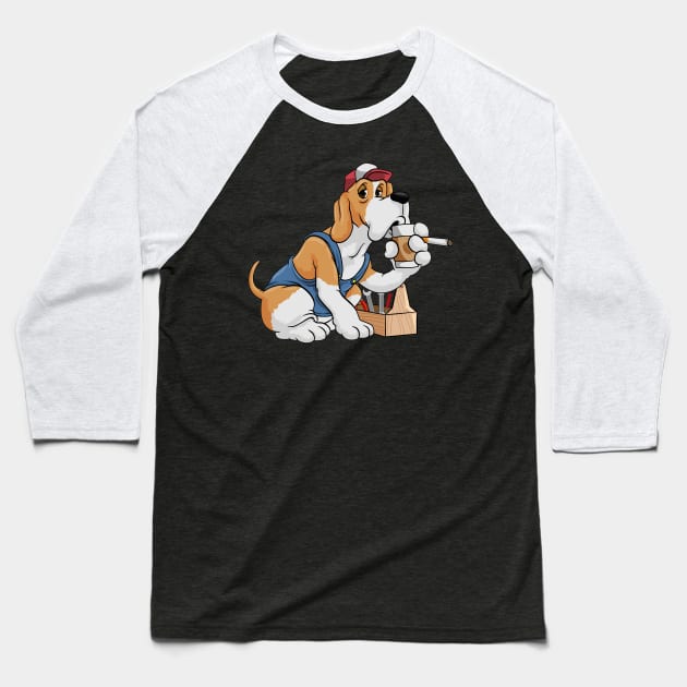 Dog as mechanic with tool box and tool Baseball T-Shirt by Markus Schnabel